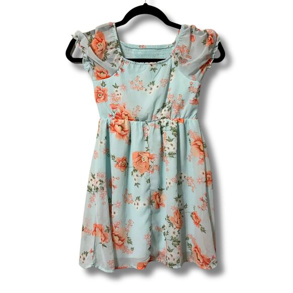 Poppies & Roses Girls Floral Chiffon Smocked Party Photos Church Dress | Size 8 - Picture 2 of 5